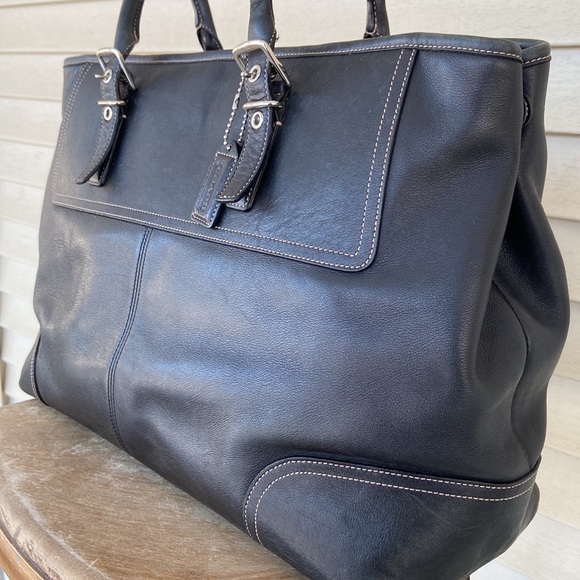 Vintage Coach Purse 5131 Hampton Black Leather Carry All Tote Bag - Picture 4 of 12